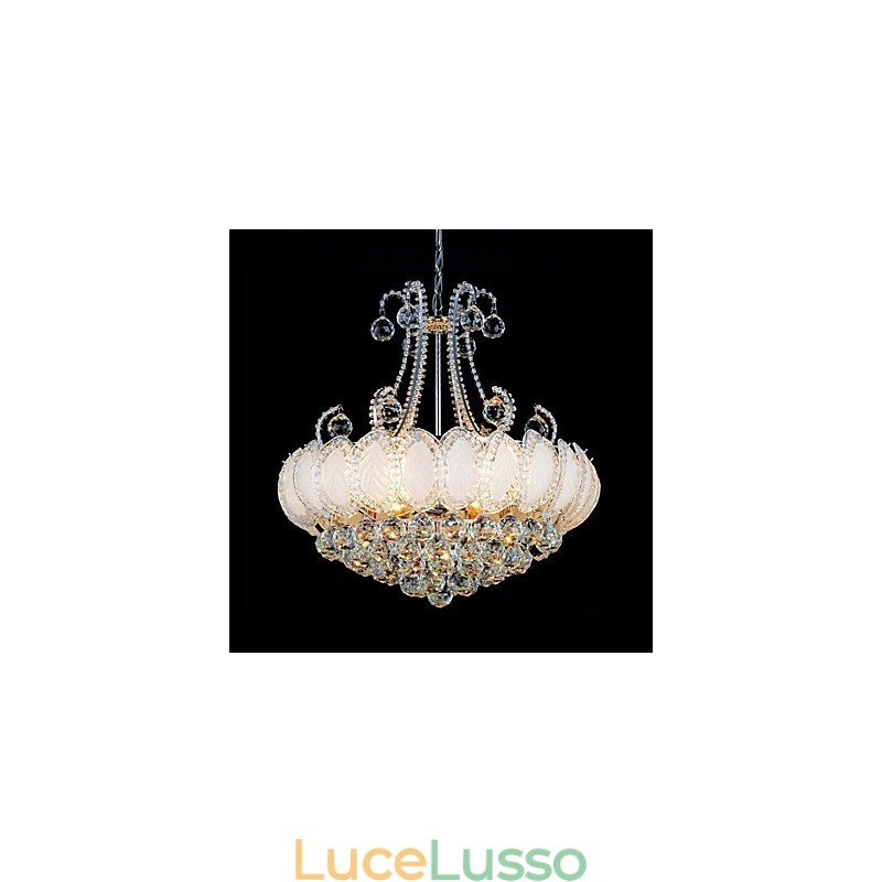 Lampadario moderno di lusso in cristallo con luce pendente, diametro 50 cm, contiene 8 lampadine.