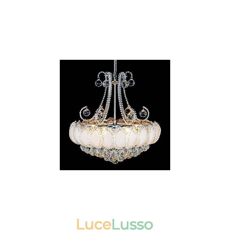 Lampadario moderno di lusso in cristallo con luce pendente, diametro 50 cm, contiene 8 lampadine.