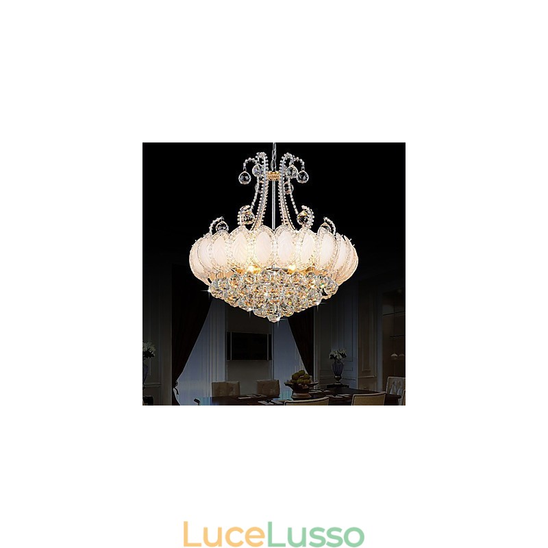 Lampadario moderno di lusso in cristallo con luce pendente, diametro 50 cm, contiene 8 lampadine.