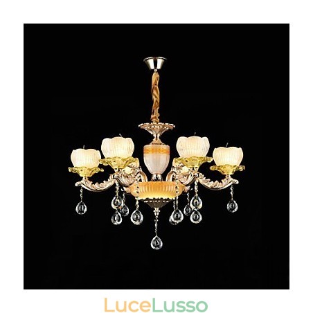 Caratteristica tradizionale classica in lega di zinco per lampadario in metallo con 6 lampadine in stile mini cristallo Caratteristica tradizionale classica in lega di zinco per lampadario in metallo con 6 lampadine in stile mini cristallo