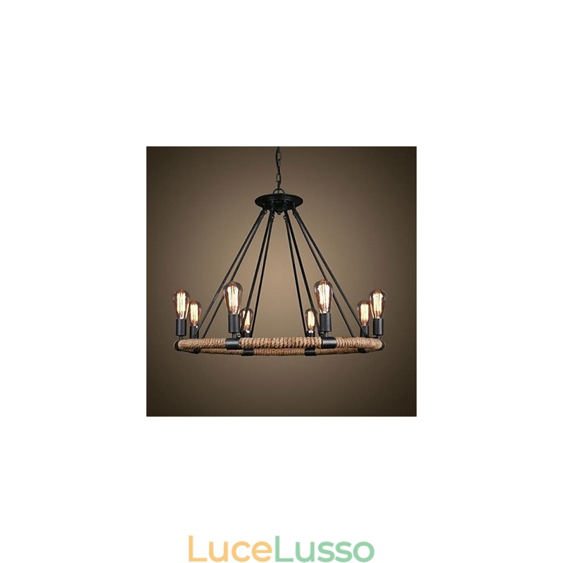 Lampada a sospensione in metallo con pittura tradizionale classica rustica, stile lodge, vintage, retrò.