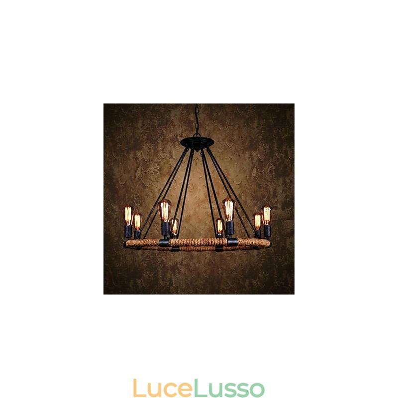 Lampada a sospensione in metallo con pittura tradizionale classica rustica, stile lodge, vintage, retrò.