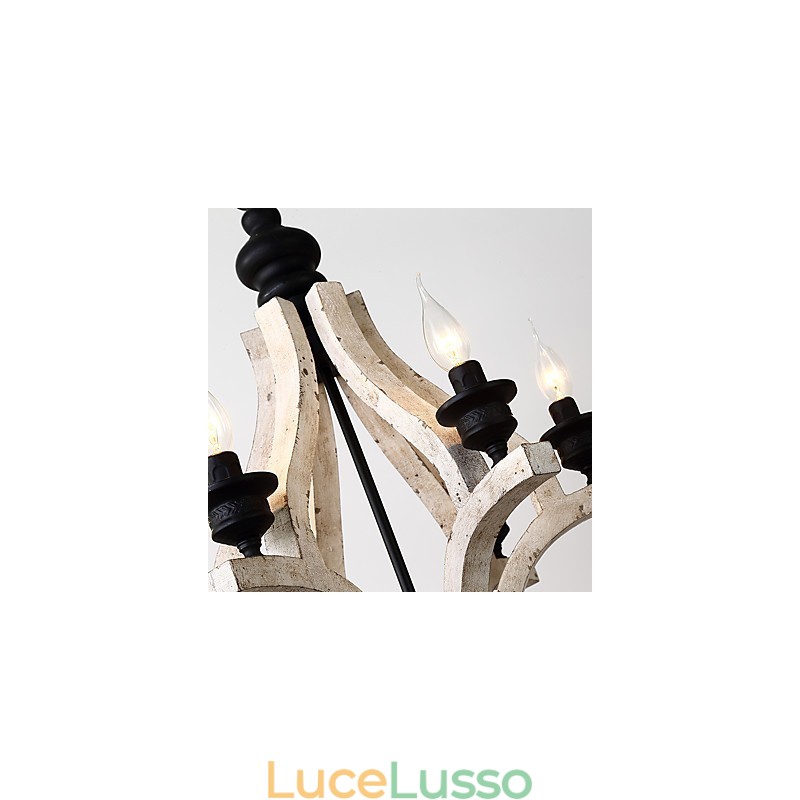 Lampadario in legno di bambù con caratteristica pittura vintage, stile mini, lampada a sospensione decorata