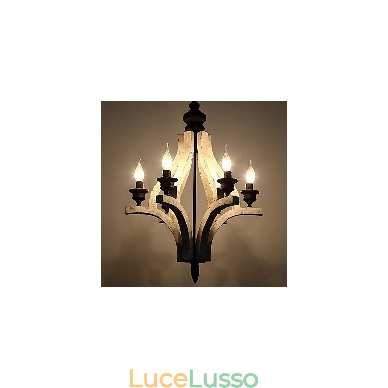 Lampadario in legno di bambù con caratteristica pittura vintage, stile mini, lampada a sospensione decorata
