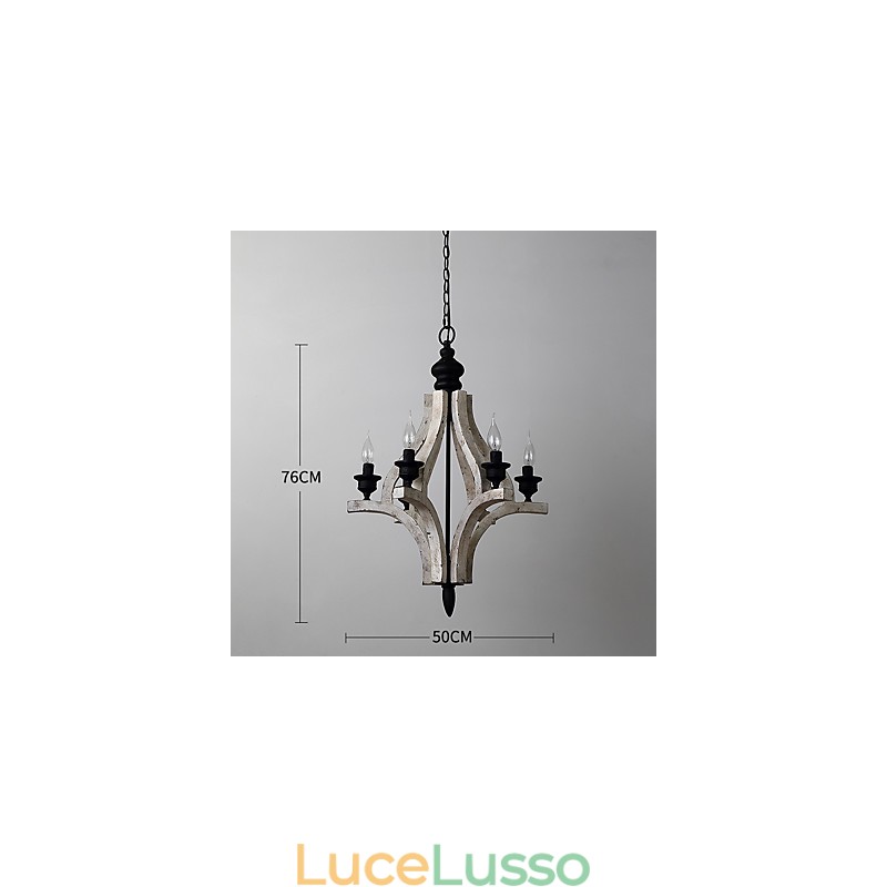 Lampadario in legno di bambù con caratteristica pittura vintage, stile mini, lampada a sospensione decorata