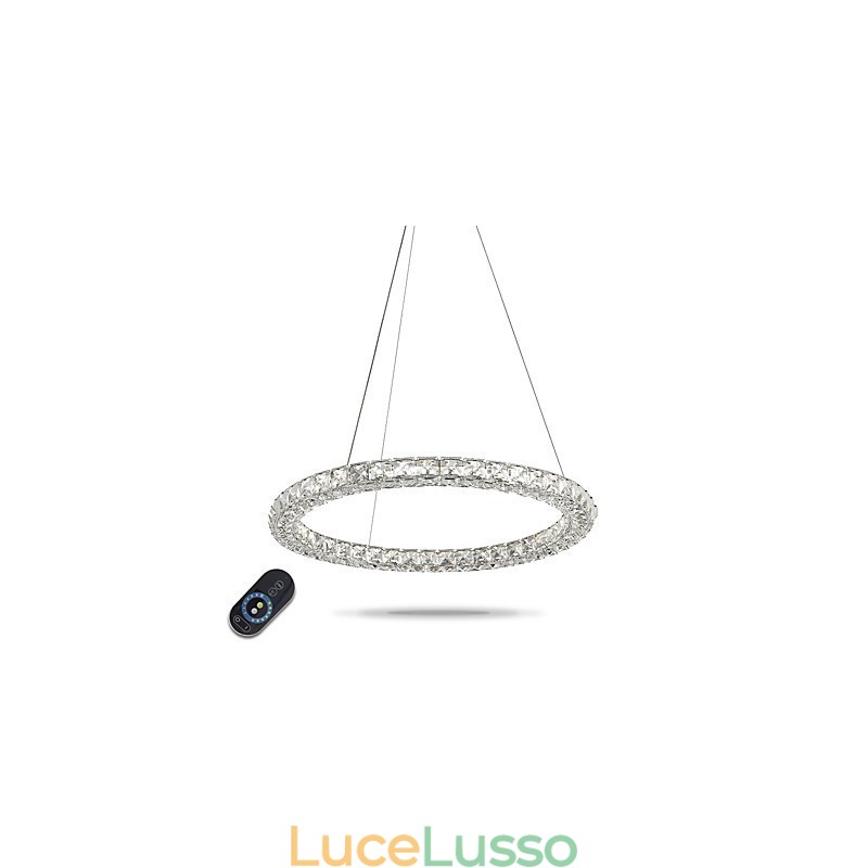 Lampadario moderno in cristallo ad anello, lampadario in cristallo, lampada da soffitto, lampade da interno, dimmerabili con telecomando