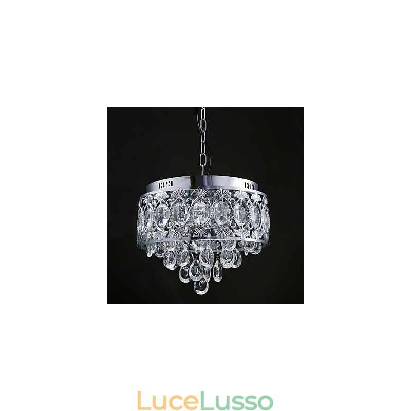 Elegante lampadario moderno in cristallo trasparente con 4 luci