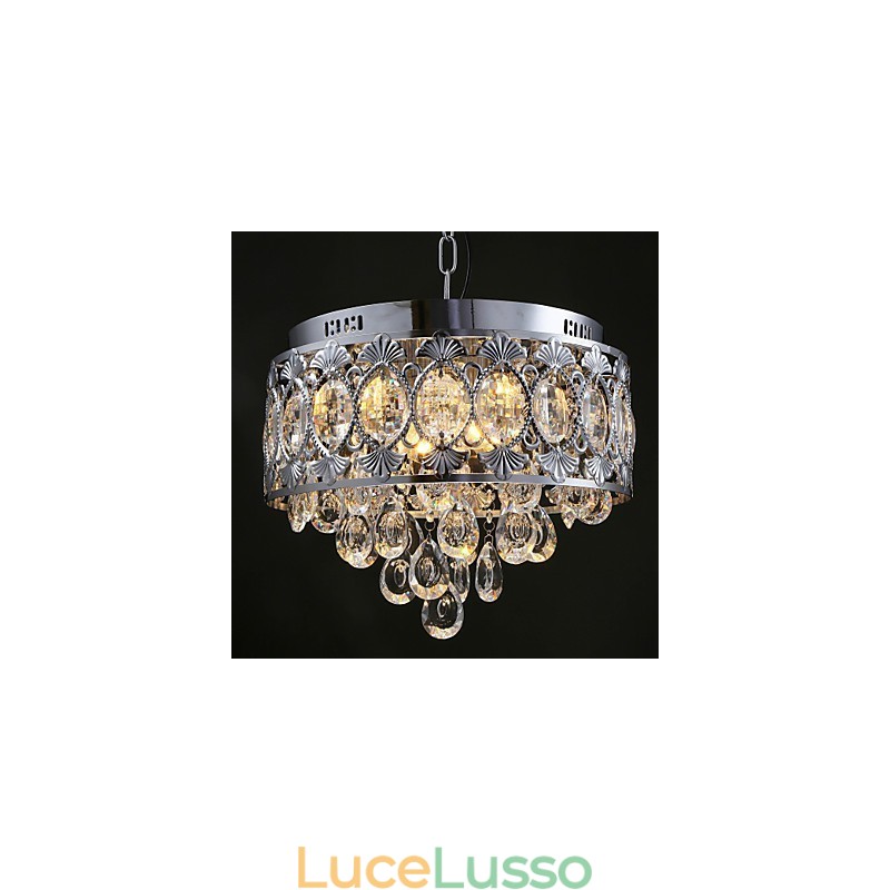 Elegante lampadario moderno in cristallo trasparente con 4 luci