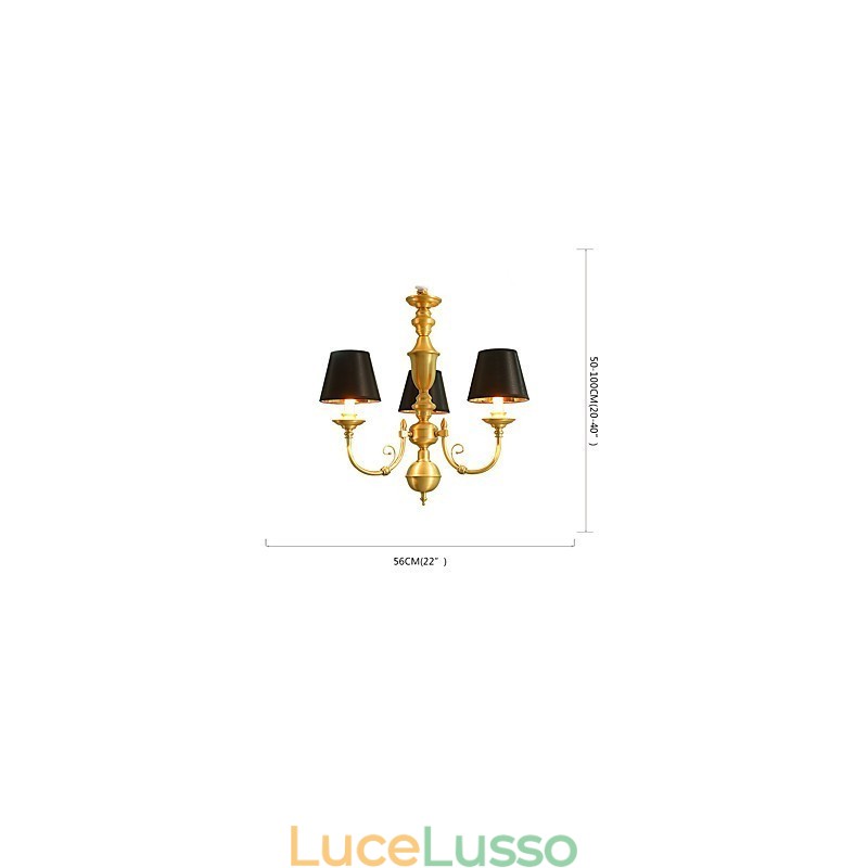 Lampadario tradizionale classico country in ottone caratteristica per mini stile metallo 3 lampadine