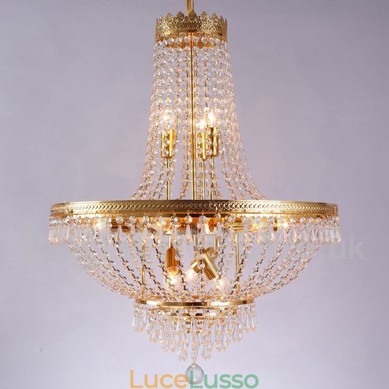 Caratteristica classica tradizionale elettroplaccata per lampadario in metallo stile mini in cristallo a 9 lampadine