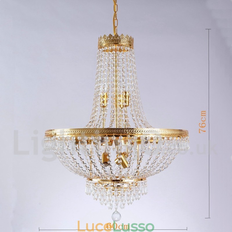 Caratteristica classica tradizionale elettroplaccata per lampadario in metallo stile mini in cristallo a 9 lampadine