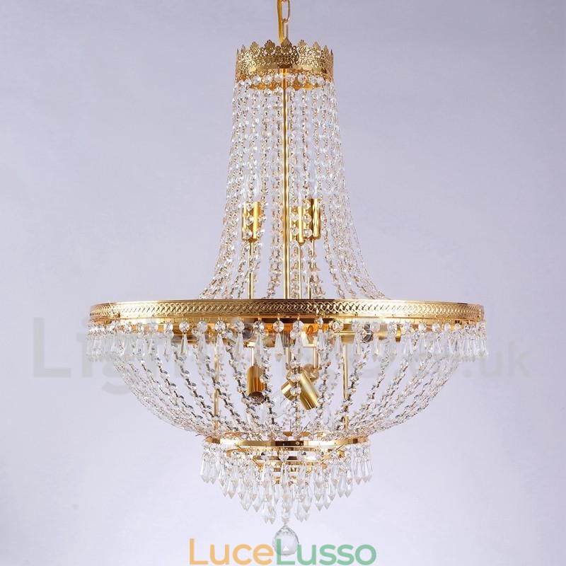 Caratteristica classica tradizionale elettroplaccata per lampadario in metallo stile mini in cristallo a 9 lampadine