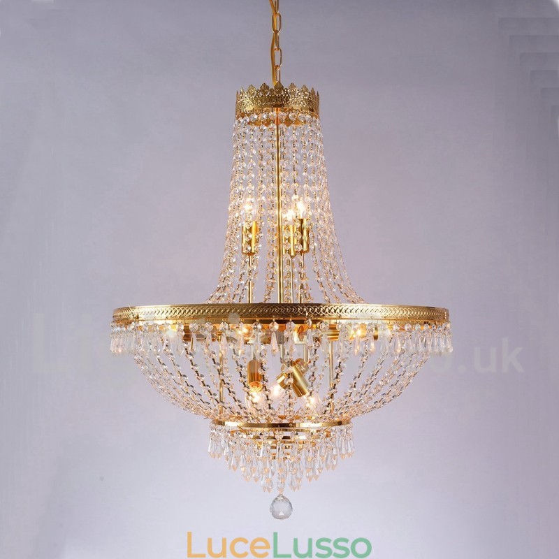 Caratteristica classica tradizionale elettroplaccata per lampadario in metallo stile mini in cristallo a 9 lampadine
