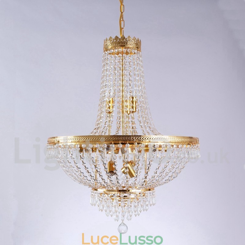 Caratteristica classica tradizionale elettroplaccata per lampadario in metallo stile mini in cristallo a 9 lampadine