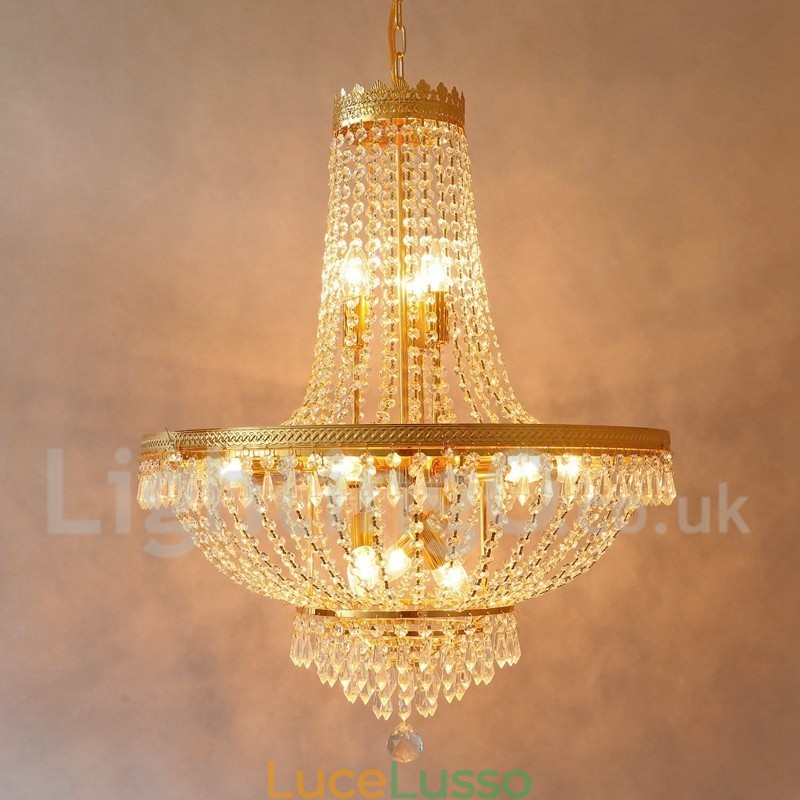 Caratteristica classica tradizionale elettroplaccata per lampadario in metallo stile mini in cristallo a 9 lampadine
