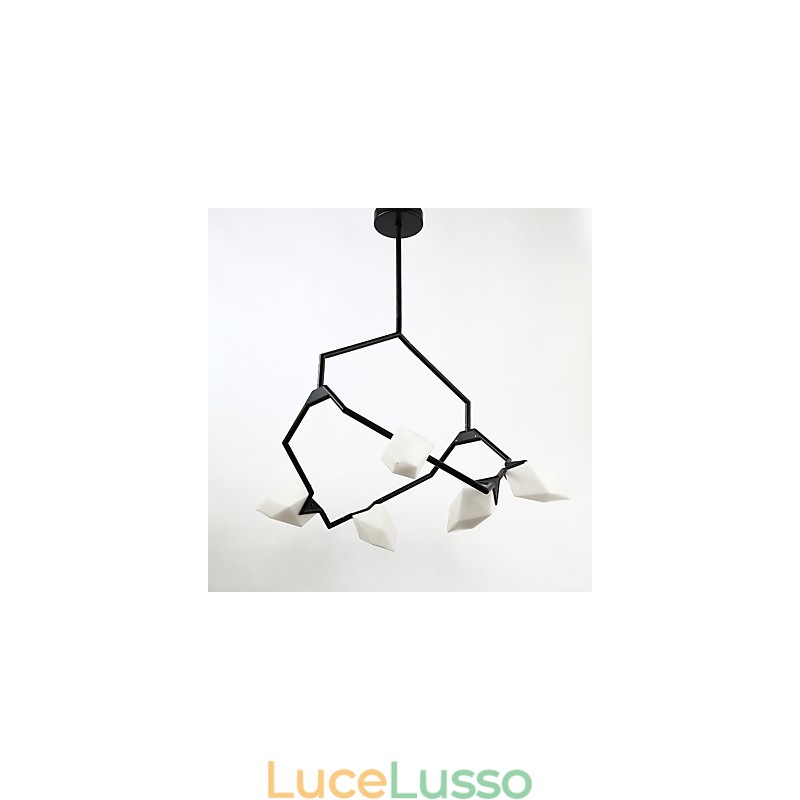 Five Light Post Modern Metal with Glass Peach Chandelier Lamp the Canteen Decorate Pendant Lamp