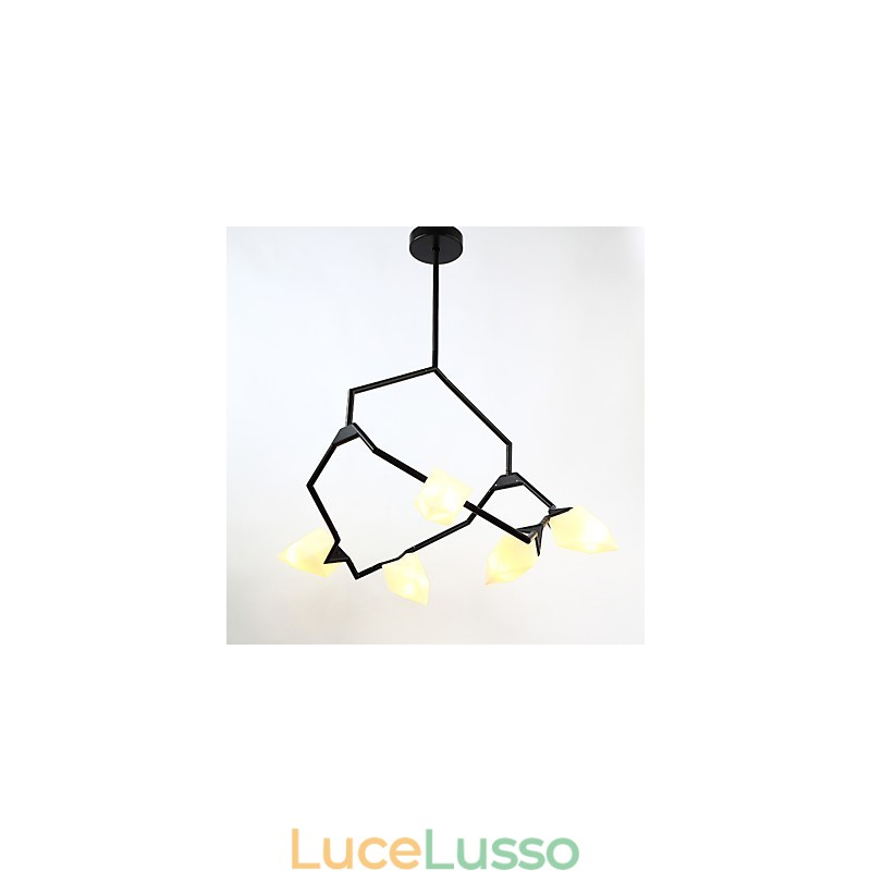 Five Light Post Modern Metal with Glass Peach Chandelier Lamp the Canteen Decorate Pendant Lamp