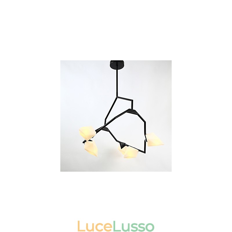 Five Light Post Modern Metal with Glass Peach Chandelier Lamp the Canteen Decorate Pendant Lamp