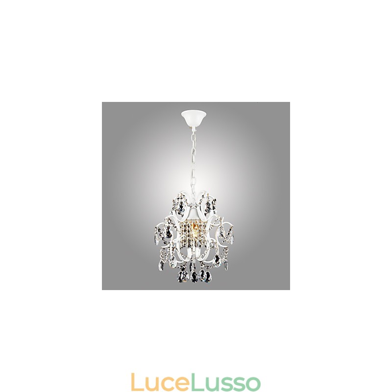 Lampadario in ferro dipinto con lampada moderna in cristallo trasparente