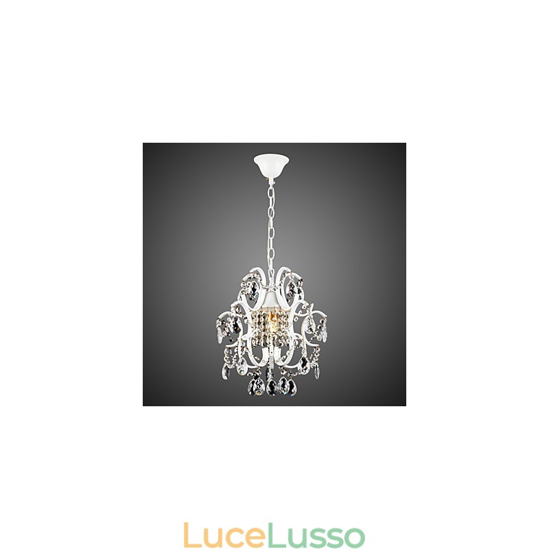 Lampadario in ferro dipinto con lampada moderna in cristallo trasparente