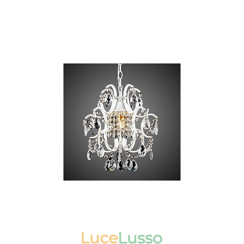 Lampadario in ferro dipinto con lampada moderna in cristallo trasparente