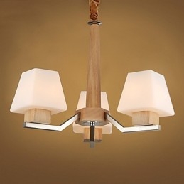 Lampadario in legno e bambù con caratteristica galvanica contemporanea moderna