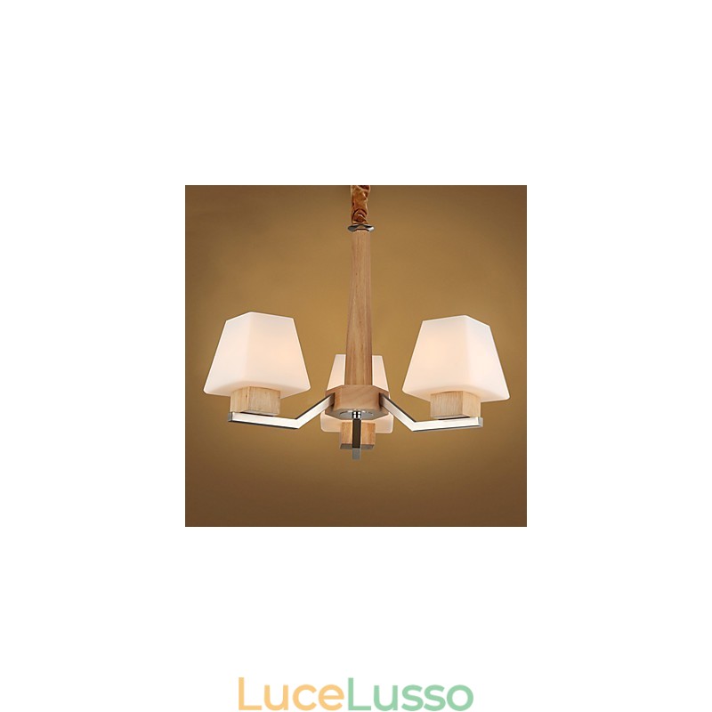 Lampadario in legno e bambù con caratteristica galvanica contemporanea moderna