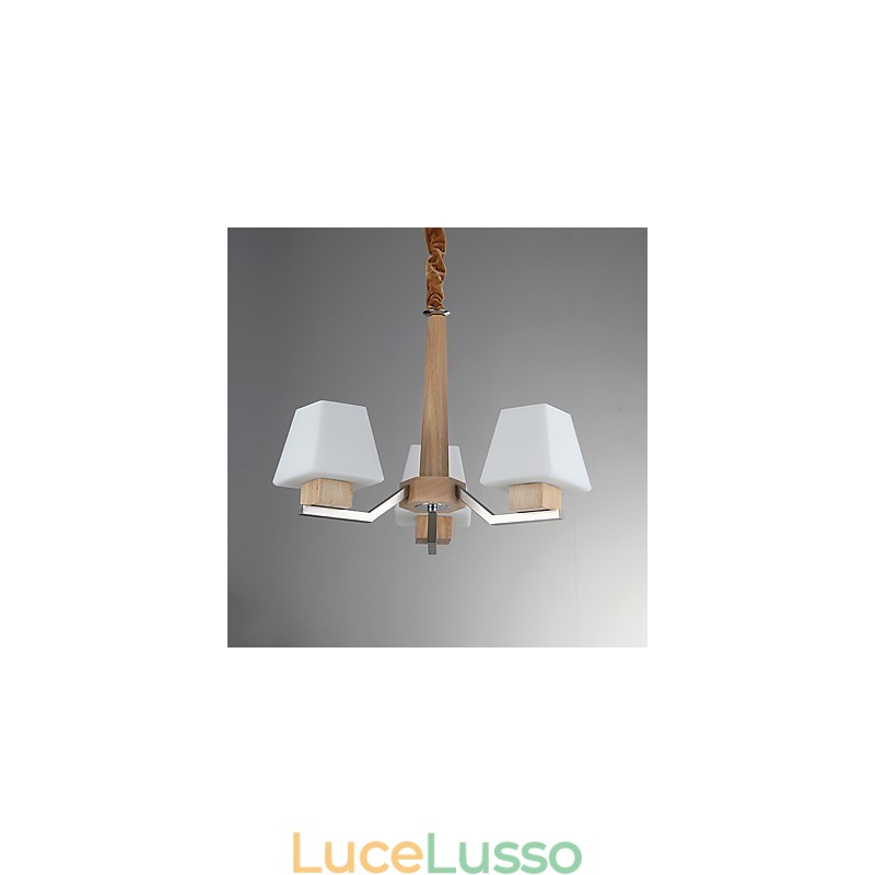 Lampadario in legno e bambù con caratteristica galvanica contemporanea moderna
