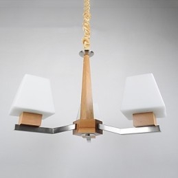 Lampadario in legno e bambù con caratteristica galvanica contemporanea moderna