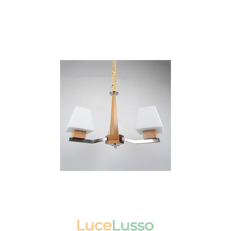 Lampadario in legno e bambù con caratteristica galvanica contemporanea moderna