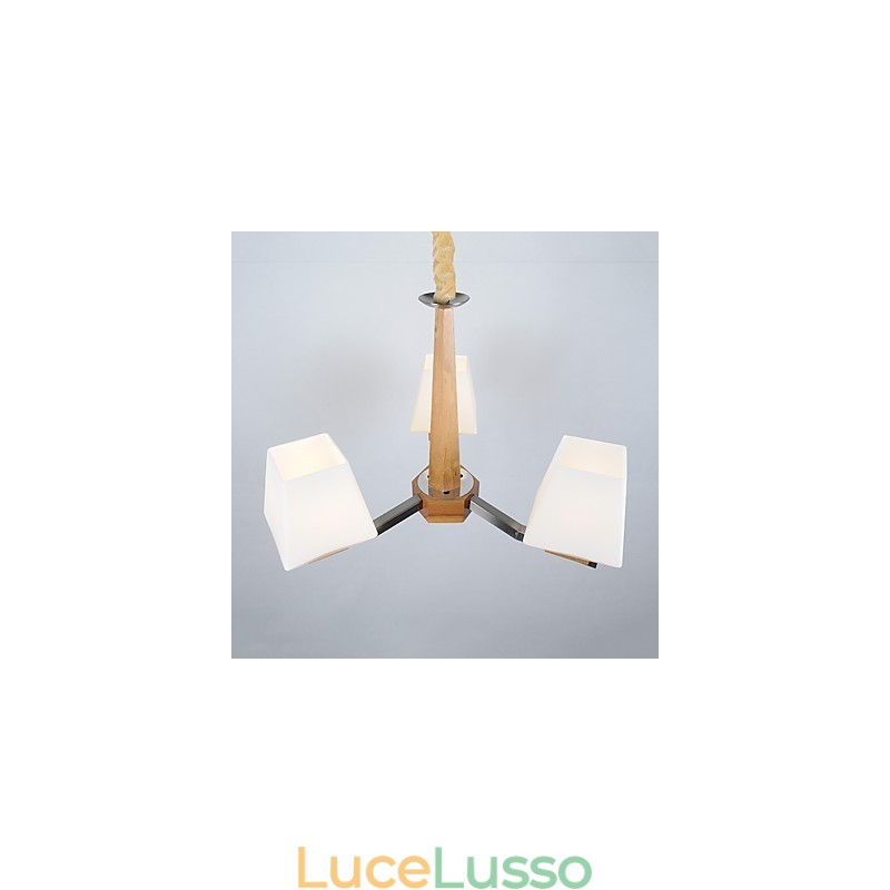 Lampadario in legno e bambù con caratteristica galvanica contemporanea moderna