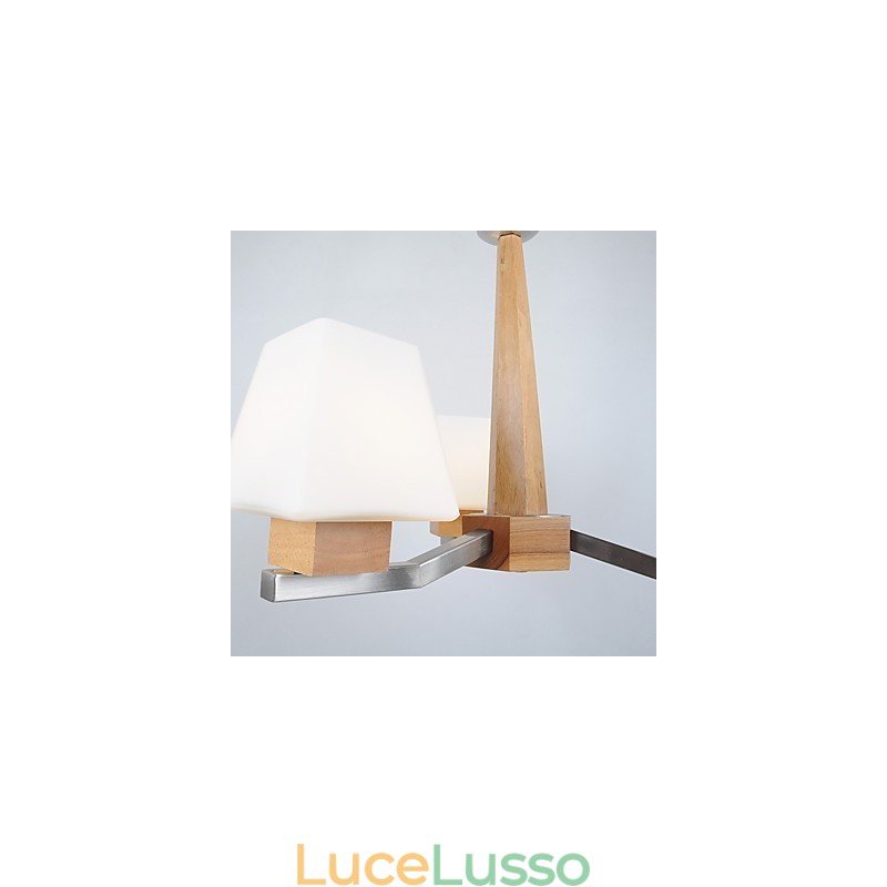 Lampadario in legno e bambù con caratteristica galvanica contemporanea moderna