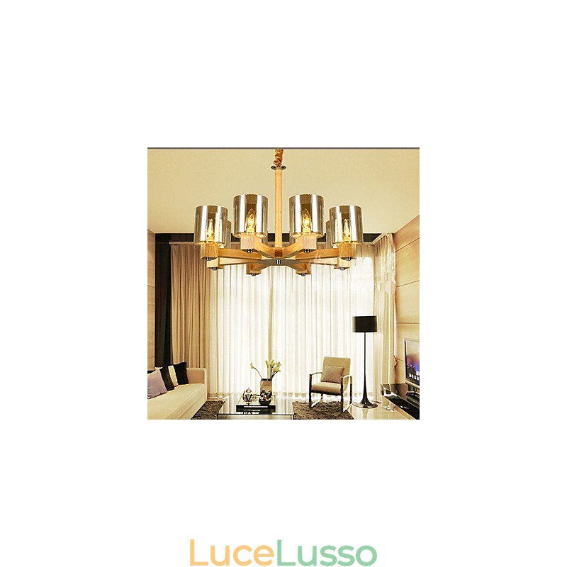 Lampada a sospensione moda tavolo in legno con copertura in vetro