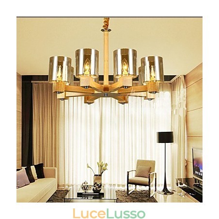 Lampada a sospensione moda tavolo in legno con copertura in vetro