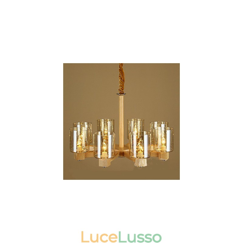 Lampada a sospensione moda tavolo in legno con copertura in vetro