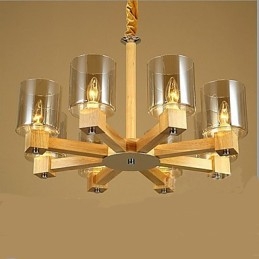 Lampada a sospensione moda tavolo in legno con copertura in vetro