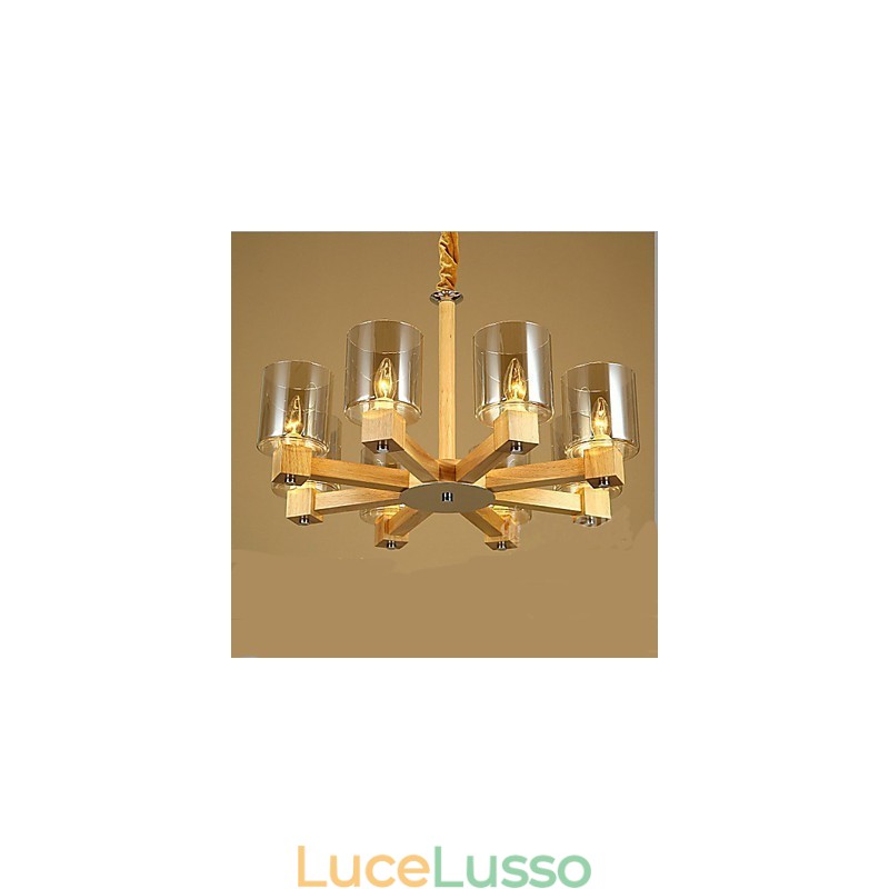 Lampada a sospensione moda tavolo in legno con copertura in vetro