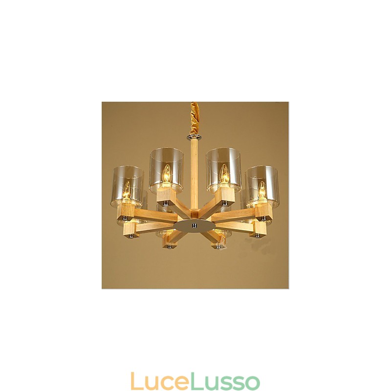 Lampada a sospensione moda tavolo in legno con copertura in vetro