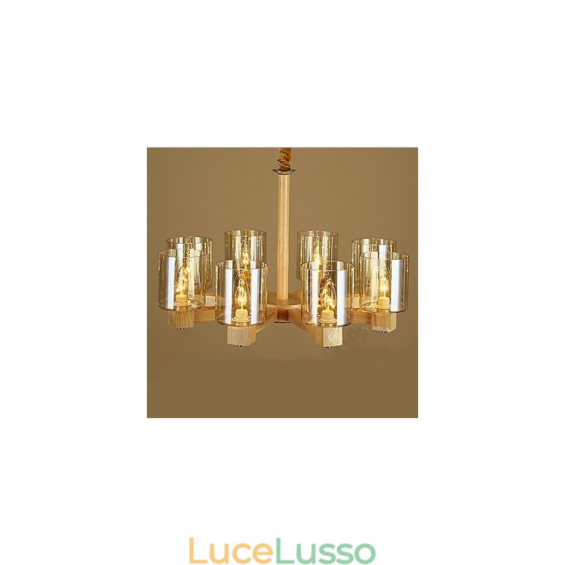 Lampada a sospensione moda tavolo in legno con copertura in vetro