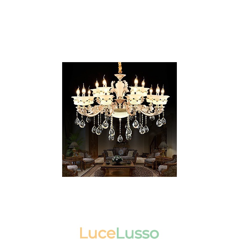Tradizionale classico in lega di zinco caratteristica per cristallo mini stile metallo interni giardino 15 lampadine lampadario