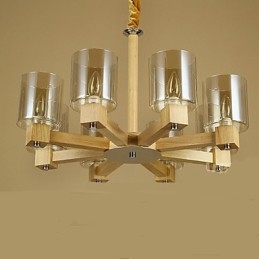 Lampada a sospensione moda tavolo in legno con copertura in vetro