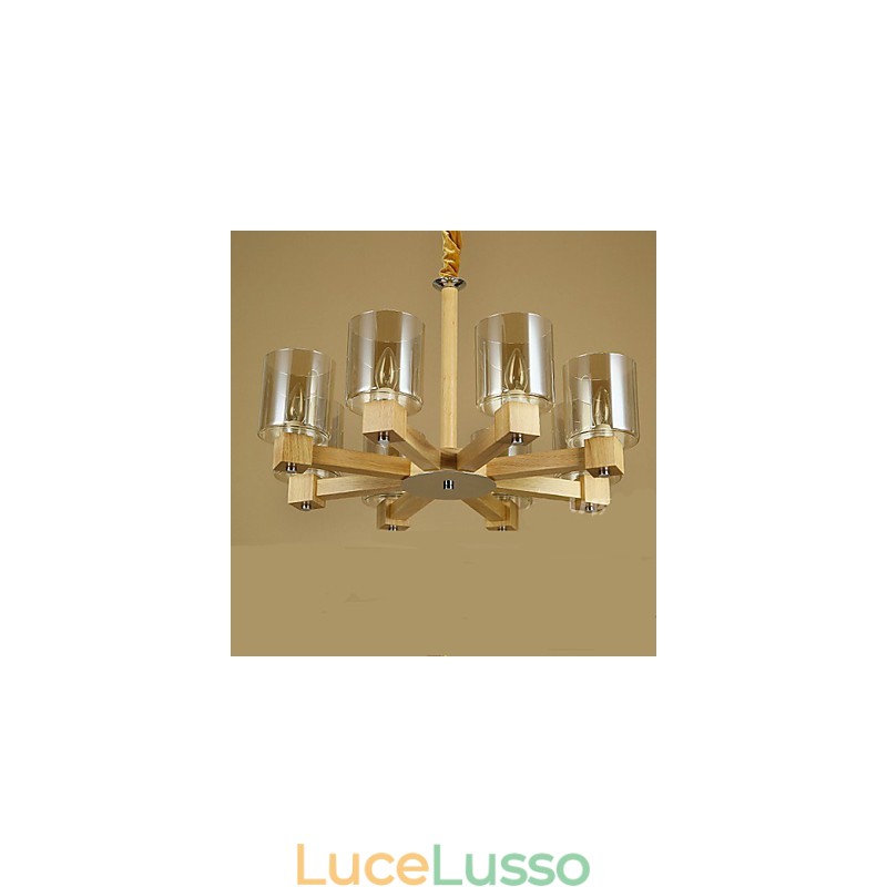 Lampada a sospensione moda tavolo in legno con copertura in vetro