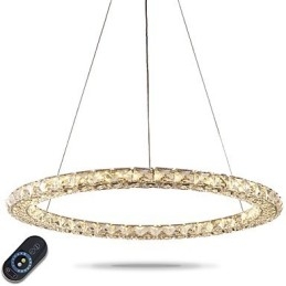 Lampadario a sospensione in cristallo ad anello, moderno lampadario in cristallo, luci da soffitto, lampade da interno, dimmerabili con telecomando