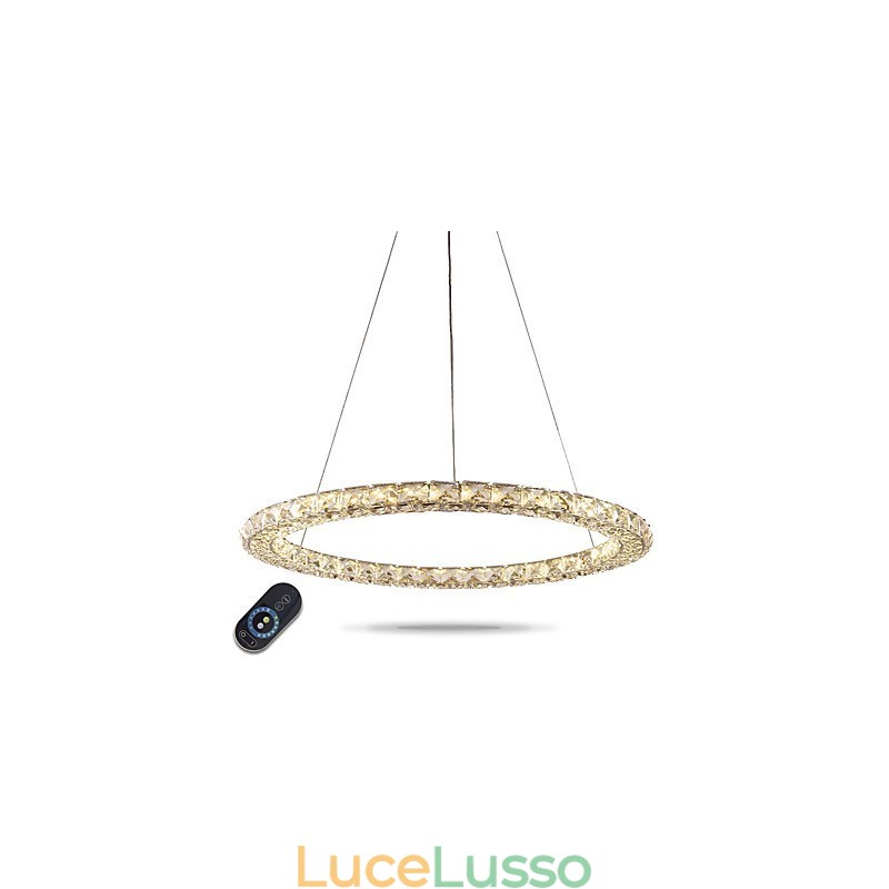 Lampadario a sospensione in cristallo ad anello, moderno lampadario in cristallo, luci da soffitto, lampade da interno, dimmerabili con telecomando