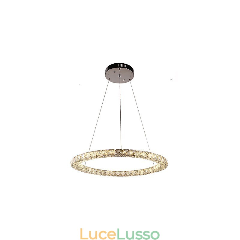 Lampadario a sospensione in cristallo ad anello, moderno lampadario in cristallo, luci da soffitto, lampade da interno, dimmerabili con telecomando