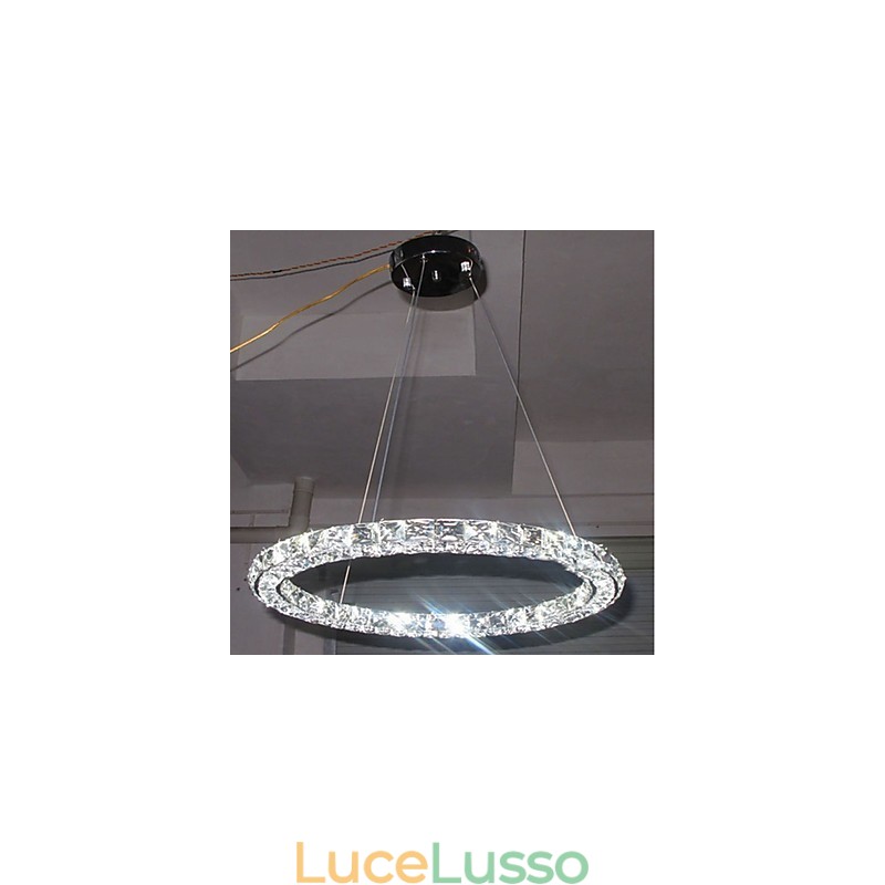 Lampadario a sospensione in cristallo ad anello, moderno lampadario in cristallo, luci da soffitto, lampade da interno, dimmerabili con telecomando