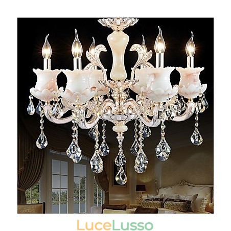 Lampada a sospensione in cristallo con candela in lega di zinco in stile europeo Lampada a sospensione in cristallo con candela in lega di zinco in stile europeo