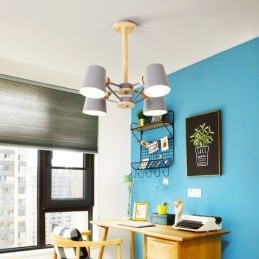 Lampadario in metallo con 4 luci multicolore in legno Macaron Vintage dipinto