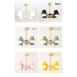 Lampadario in metallo con 4 luci multicolore in legno Macaron Vintage dipinto