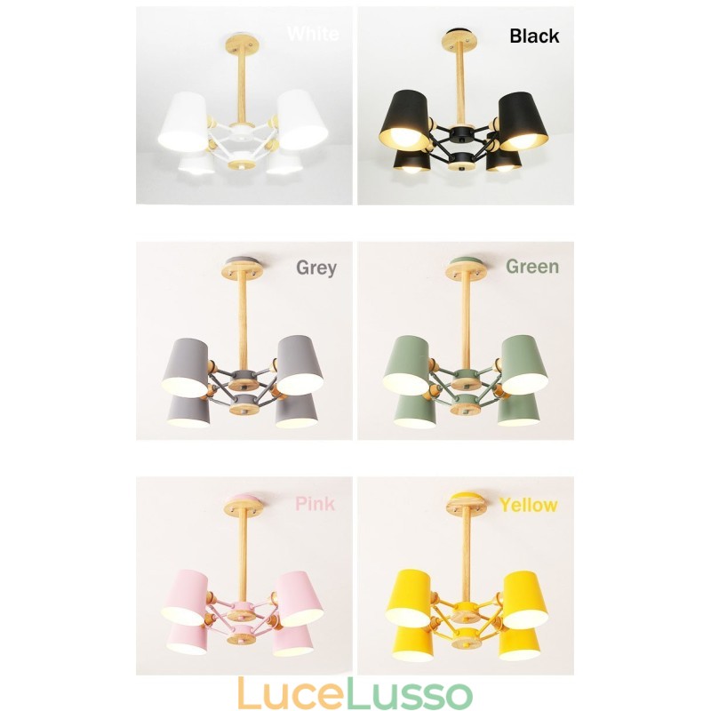 Lampadario in metallo con 4 luci multicolore in legno Macaron Vintage dipinto